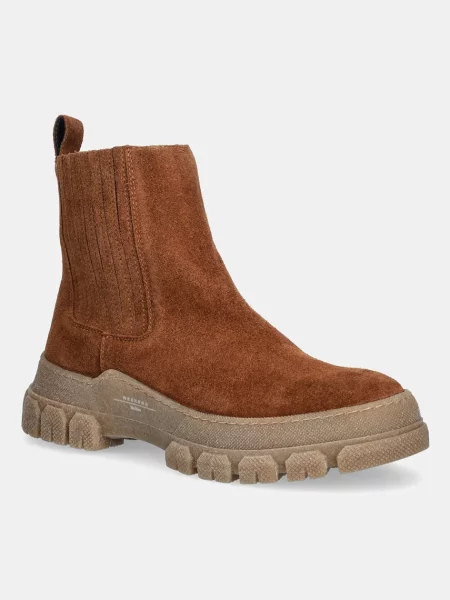 Weekend Max Mara botine din piele întoarsă Genepi cu plat maro