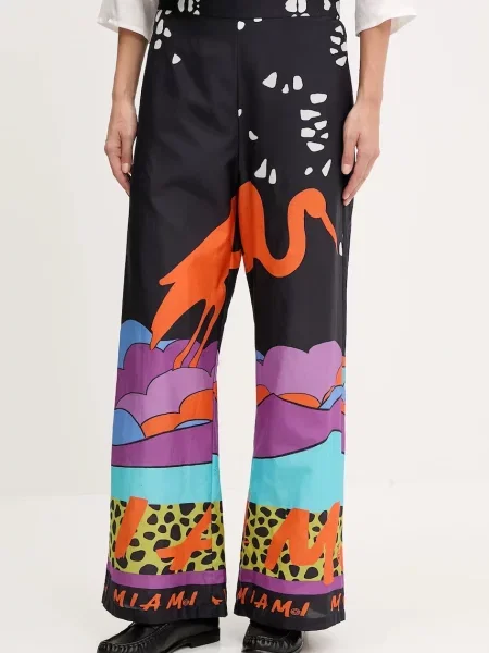 Sportalm spodnie z domieszką jedwabiu proste high waist granatowy