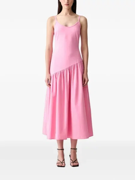 Rochie midi Never Fully Dressed cu volane asimetrică roz
