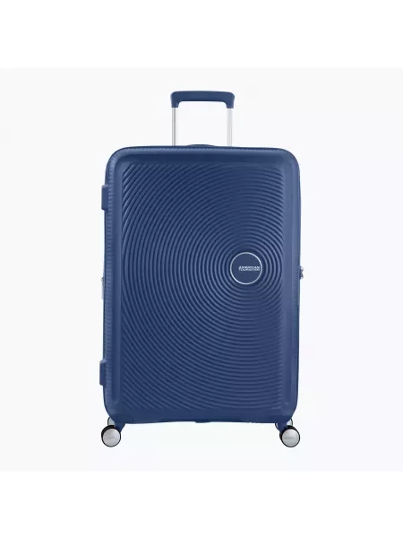 Lniana walizka American Tourister niebieska