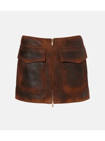 Fustă Miu Miu din piele de căprioară maro