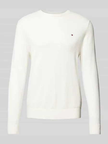 Sweter z dzianiny z wyhaftowanym logo model ‘PIMA’ Tommy Hilfiger biały