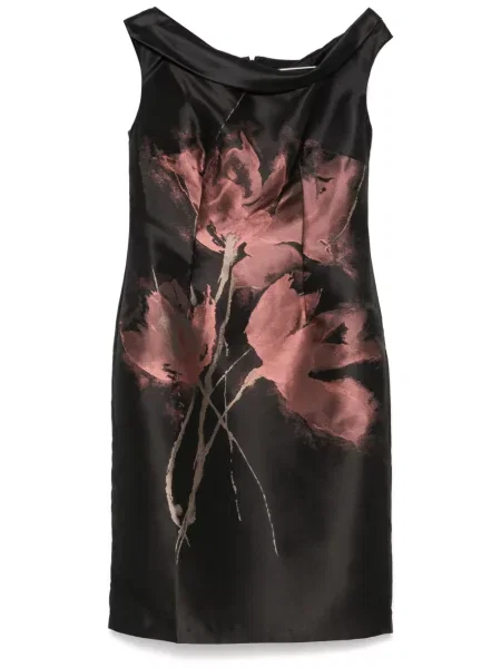 Sukienka midi Talbot Runhof w kwiatki żakardowa do kolan czarna