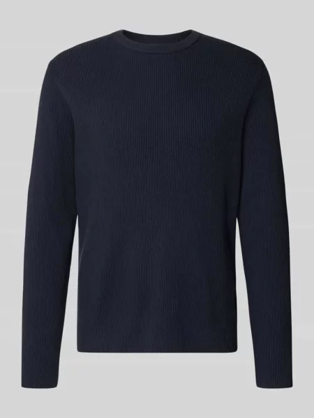 Sweter z dzianiny o kroju relaxed fit z okrągłym dekoltem Lindbergh granatowy