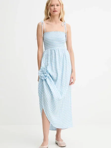 The Sleeper rochie din in midi evazați albastru