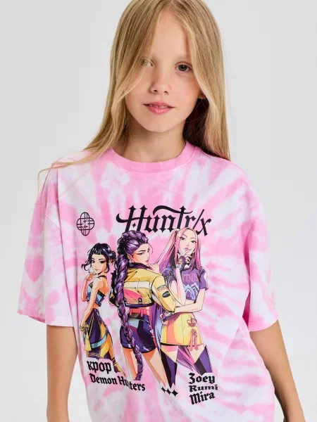 Sinsay oversize tričko s potiskem K-Pop Demon Hunters vícebarevná