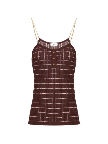 Dzianinowa torebka na łańcuszku Elisabetta Franchi w paski brązowa