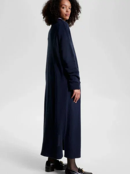 Вовняна сукня міді Tommy Hilfiger без кісточок синя