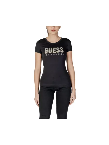 Koszulka Guess z krótkim rękawem z kamieniami czarna