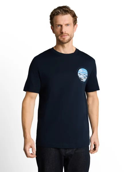 TOM TAILOR Tricou azuriu / albastru închis alb
