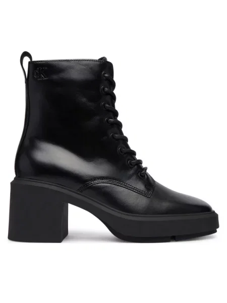 Calvin Klein Gležnjarji Block Heel Ank Boot Laceup Lth črna