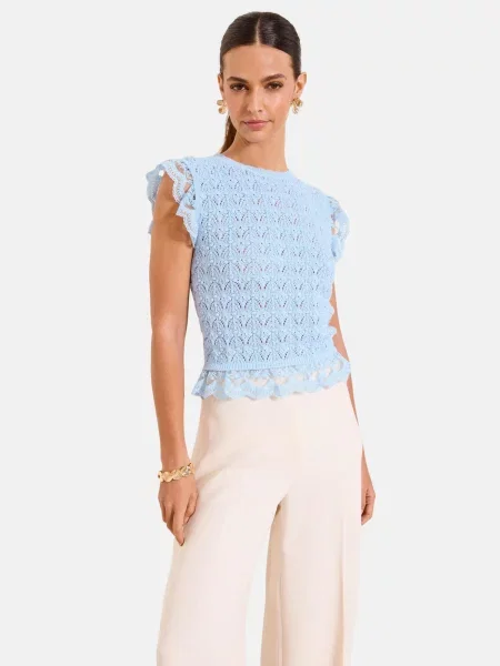 Lipsy Top brodat deschis albastru