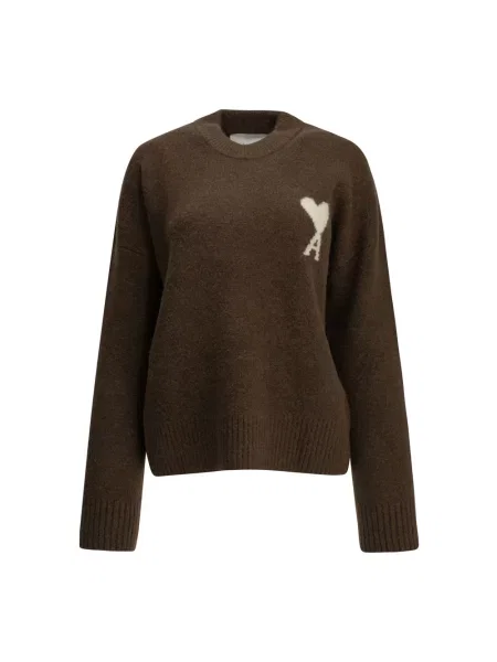 Sweter Ami Paris wełniany brązowy