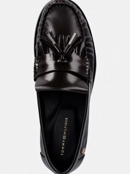 Tommy Hilfiger лоуфъри дамски от кожа TH LOAFER TASSEL ABRASIVATO кафяво