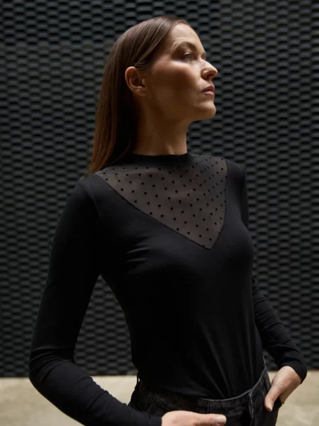 Tricou cu mânecă lungă Marisse cu mâneci lungi negru