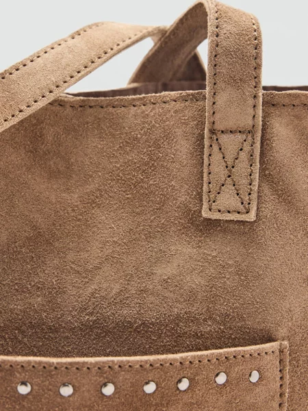 Torba shopper ze skóry z ćwiekami piaskowy Teen uniwersalny MANGO TEEN