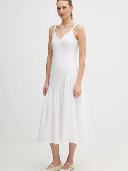 Льняна сукня Dkny midi розкльошена білий