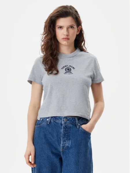 Tommy Jeans Tričko Varsity sivá