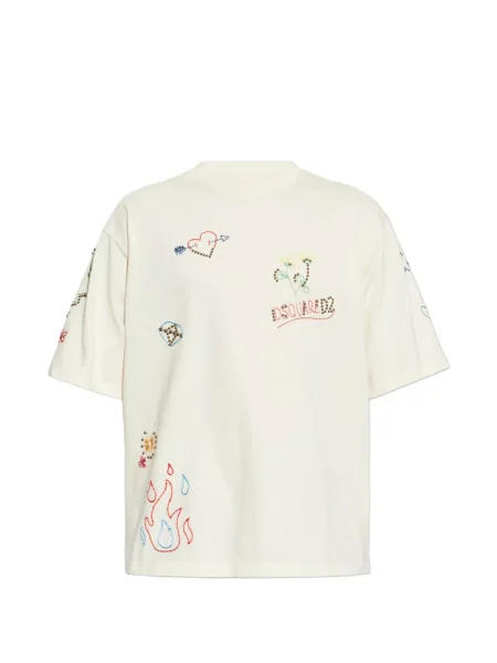 Tricou Dsquared2 cu broderie cu decolteu rotund alb