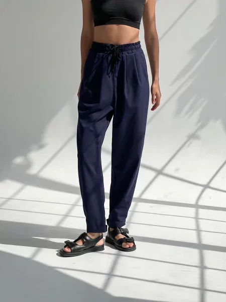 Штани повсякденні IJ lipuchki-linen-navi темно-синій льон/віскоза сині