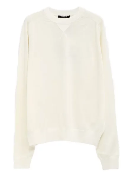 Pulover Jacquemus cu broderie cu decolteu în U alb