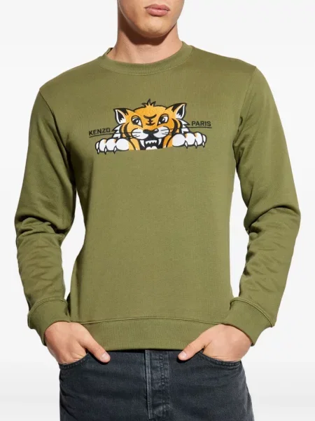 Hanorac crewneck Kenzo cu imagine cu dungi de tigru verde