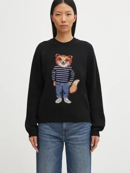Maison Kitsuné pulover din amestec de lână Dressed Fox Intarsia Wool negru