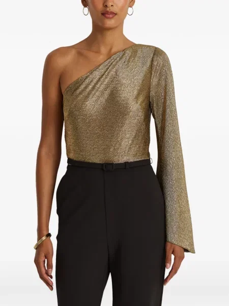 Koszulka Polo Ralph Lauren na jednym ramieniu z dekoltem w serek sznurowana niebieska