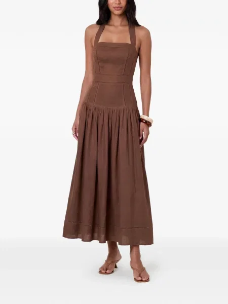 Rochie midi Nicholas cu gât halter maro