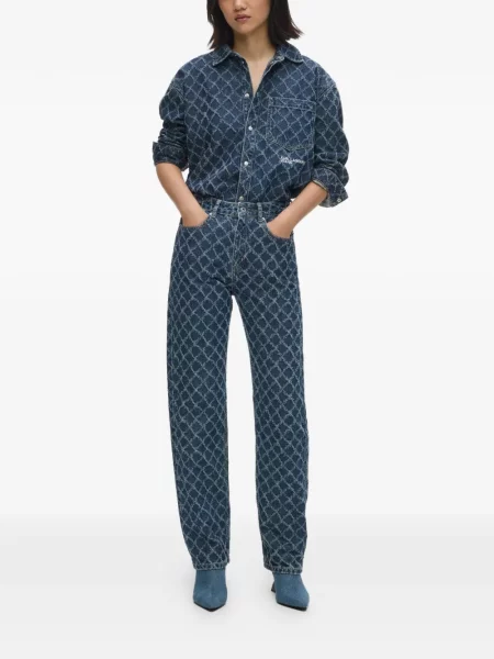 Blugi drepți Karl Lagerfeld Jeans cu model argyle albastru