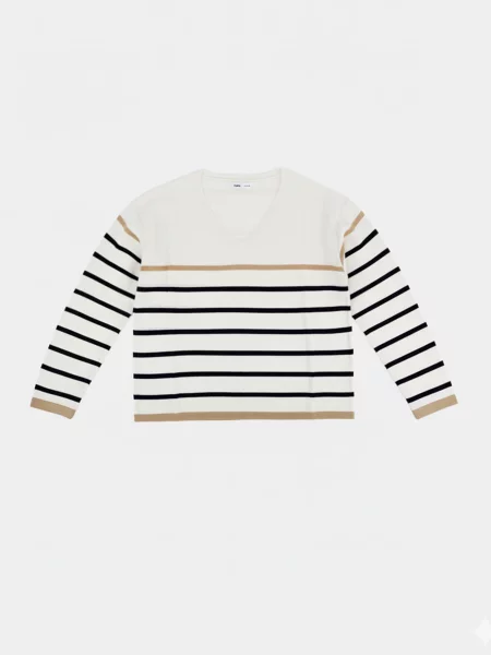 Смугастий Светр із V-Подібним Вирізом білий