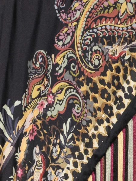 Fular Etro cu franjuri cu model leopard negru