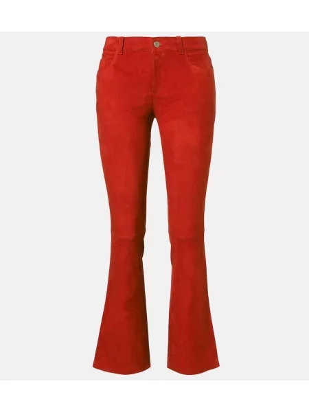 Pantaloni Stouls cu talie joasă din piele de căprioară roșu