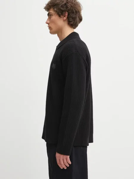 Μάλλινο πουλόβερ Maison Kitsuné Fox Head Wool Ribbed Polo ανδρικό μαύρο