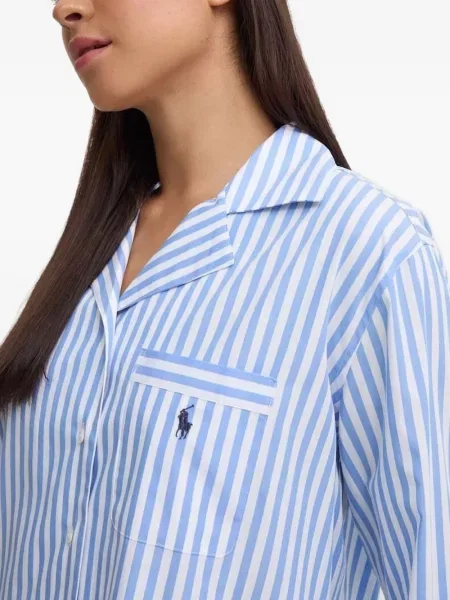 Tricou Polo Ralph Lauren cu decolteu rotund de mătase cu dungi alb
