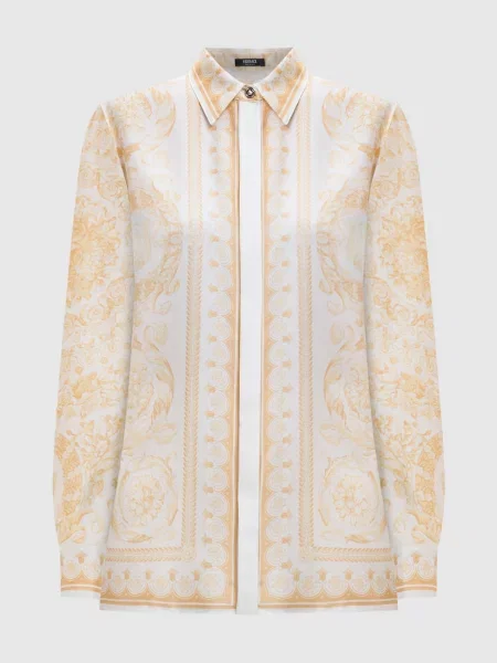 Блуза із шовку в принт Barocco Jacquard Versace біла