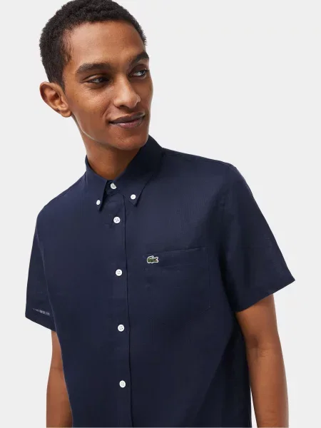 Льняная повседневная рубашка Lacoste синяя