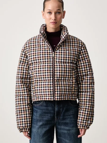 Tommy Jeans prešívaná bunda dámska hnedá