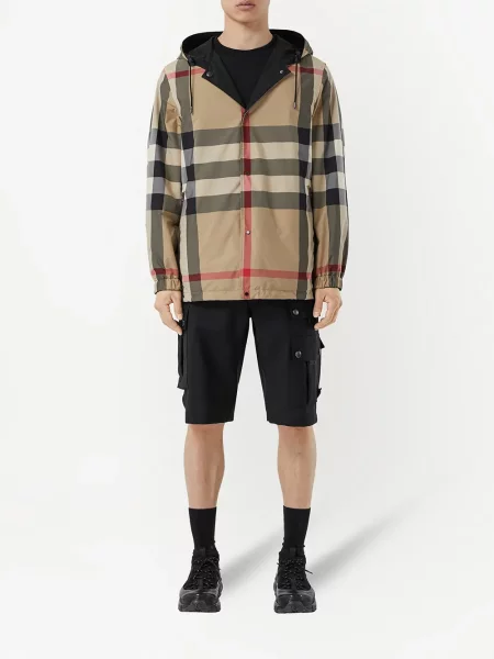 Kostkovaná recyklovaný bunda Burberry s kapucí černá