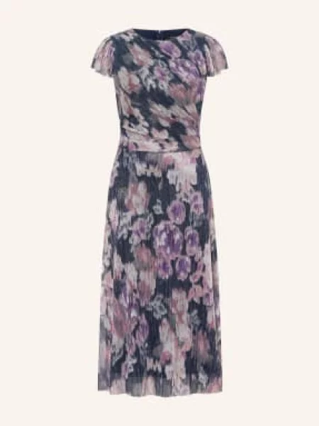 Swing Sukienka Koktajlowa Z Plisami I Błyszczącą Nicią blau granatowa