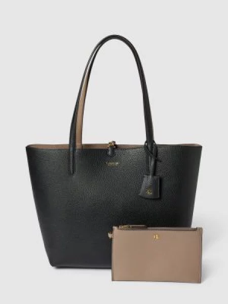Torba shopper z materiału skóropodobnego Lauren Ralph Lauren czarna
