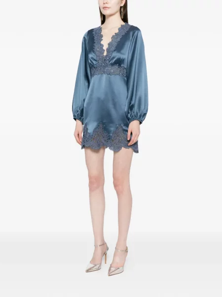 Rochie mini Cynthia Rowley din satin de costum albastru