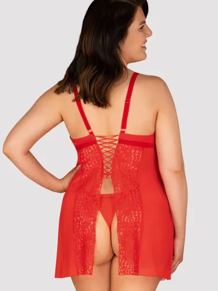 Соблазнительная сорочка с трусиками Комплект_Obsessive_Blossmina_chemise червона