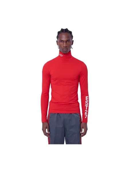 Sweter Lacoste z nadrukiem ze stretchu czerwony