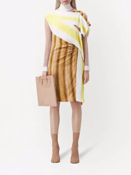 Raštuotas asimetriškas kostiumas suknele Burberry balta