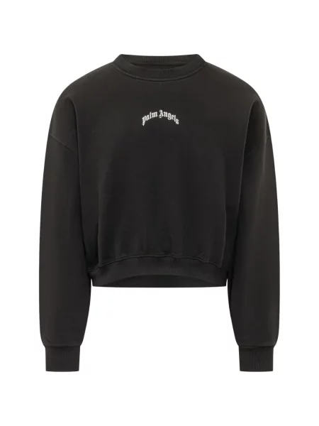 Decupat hanorac crewneck Palm Angels cu autograf negru
