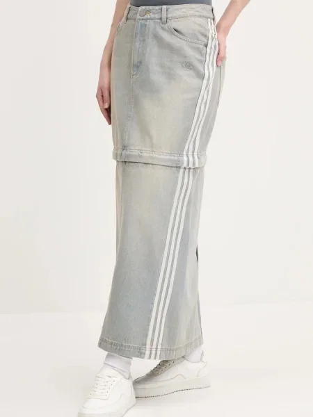Дънкова пола adidas Originals DENIM ZIP SKIRT къса със стандартна кройка синьо
