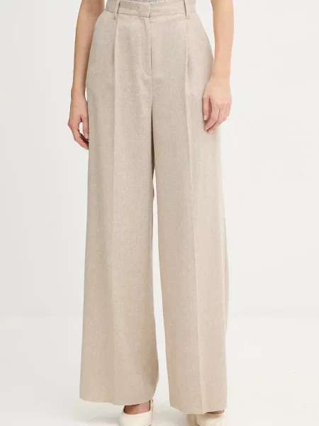 Marella pantaloni cu lână Emme by Marella lat high waist bej