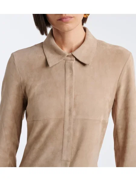 Rochie tip cămașă Stouls din piele de căprioară bej