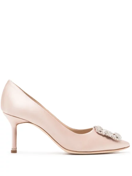 Pantofi cu toc Manolo Blahnik cu cataramă de cristal roz